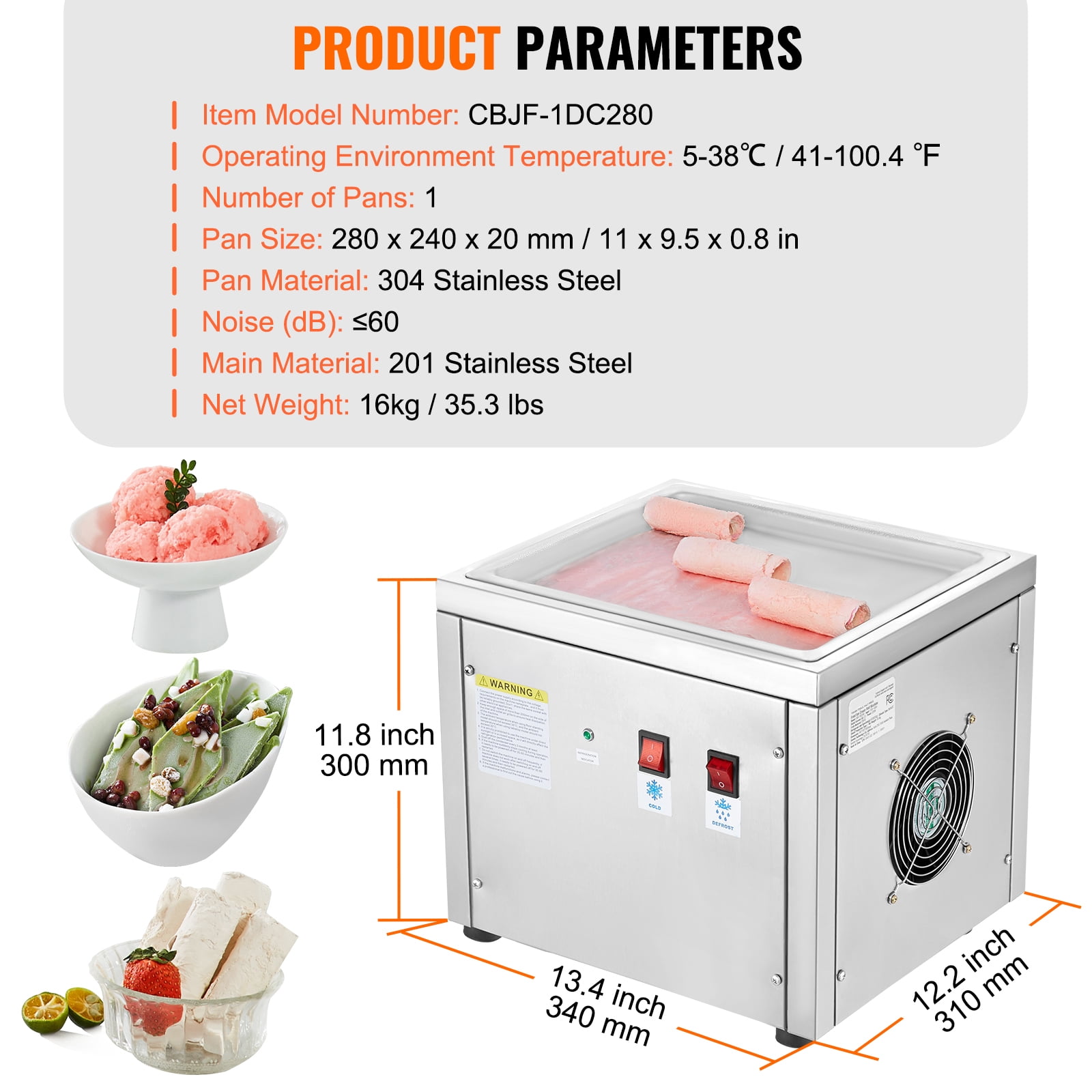 KFFKFF 11 x 9.5 Inch Pan Fried Ice Cream Roll Machine / Rolled Ice Cream Maker