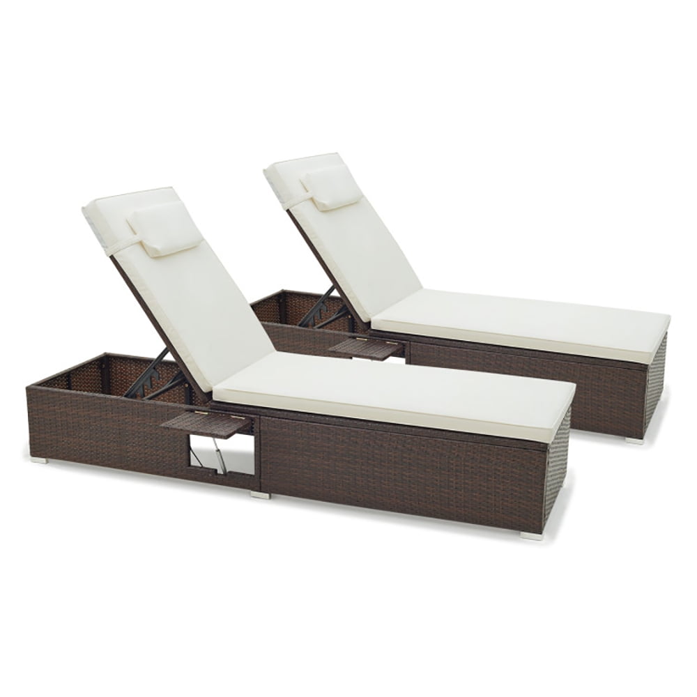 Aimee Lii Patio Chaise Lounge Set of 2 with Backrest Seat Cushion and Headrest, Patio Loungers, Off White