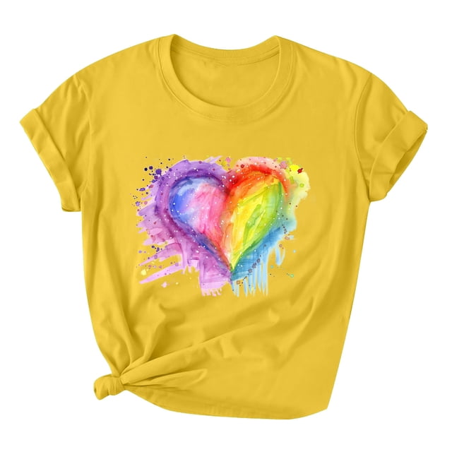 Pisexur Hauts pour Femmes T-Shirts LGBT Pride Mode Coloré Teinture sur Nœuds Cœur T-Shirt Graphique Hauts Décontractés Col Rond Manches Courtes Blouses Amples T-Shirts Inspirants Amour et Égalité T-Shirts Été Confortables Basiques
