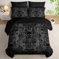 thumbnail image 4 of Flymme Skull Comforter Set Queen Size Black,3 Pieces Gothic Skull Damask Bedding Sets for Teens Men Bedroom Decor All Season, 4 of 7