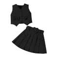 thumbnail image 4 of BLVB Kids Girls Summer 2 Piece Outfits Solid Color Sleeveless Button Vest Tank Tops Pleated Skirt with Belt Fashion Clothes Set, 4 of 6