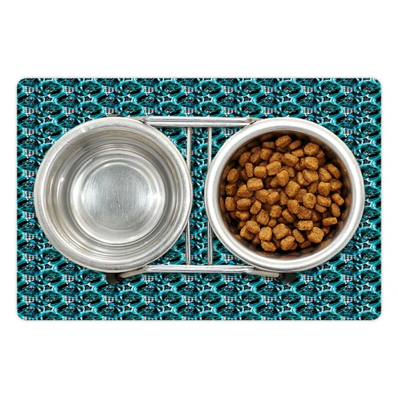 Abstract Pet Mat for Food and Water, Contemporary Art Design of Stroke Flowers and Goosefoot, Non-Slip Rubber Mat for Dogs and Cats, 18" X 12", by Ambesonne