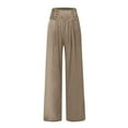 thumbnail image 5 of YUGYXL High Elastic Waist Linen Pants for Women Button Up Palazzo Pants with Pockets Summer Lightweight Wide Leg Pants Khaki XL, 5 of 6