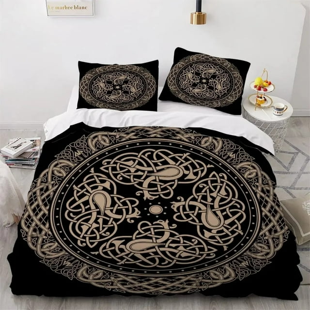 Viking Duvet Cover Set Nordic Viking Runes Print Bedding Set for Kids Teen Men King Size 2/3pcs Soft Polyester Comforter Cover