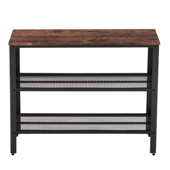 (101.5 x 35 x 80 cm) Industrial Style Three-Layer Cross Porch Table Two-Layer Iron Net Black Walnut Color