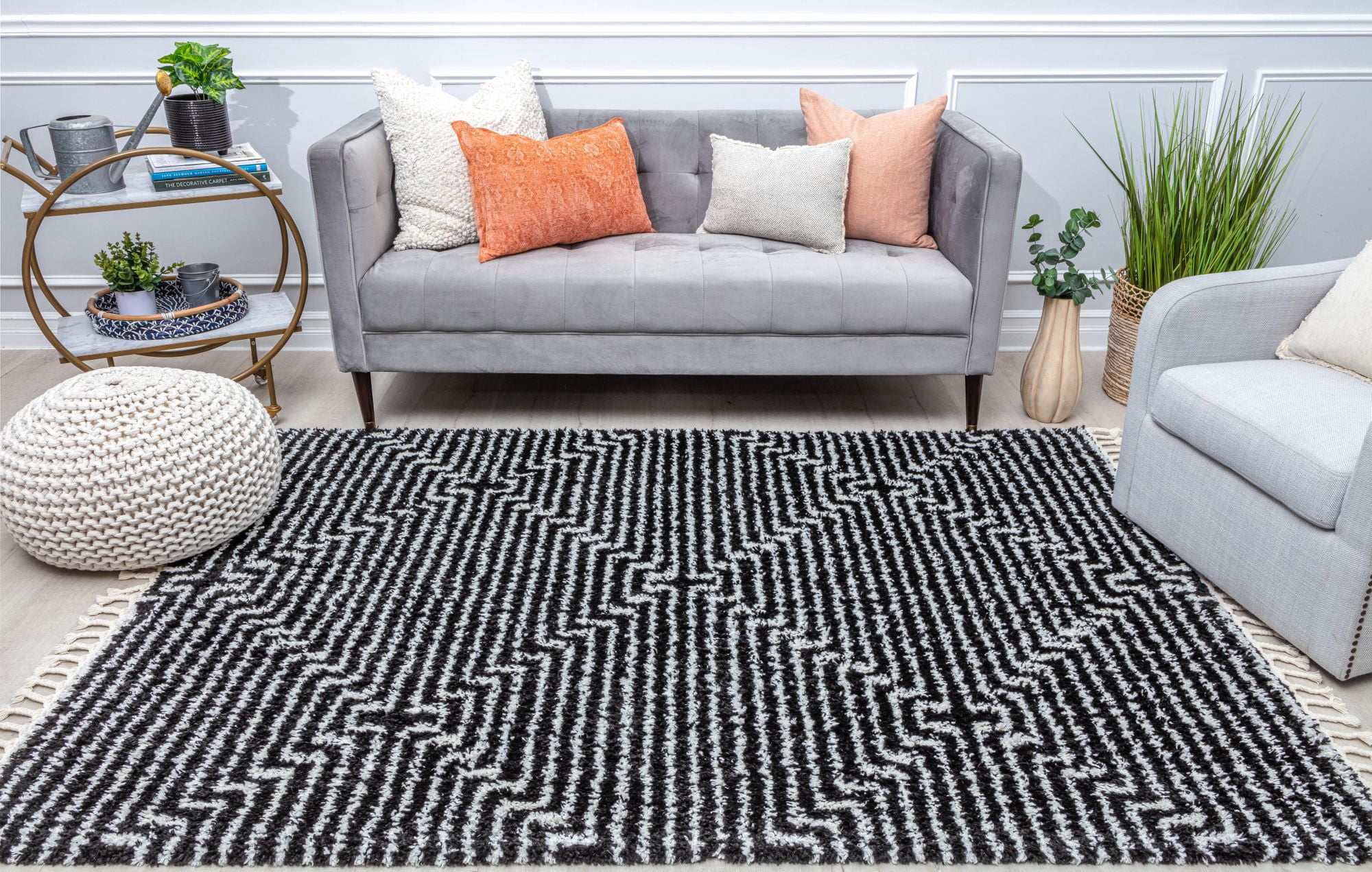 Rugs America BT20A Last Call Stripe/Diamond Modern Black Area Rug, 2'6" x 4'
