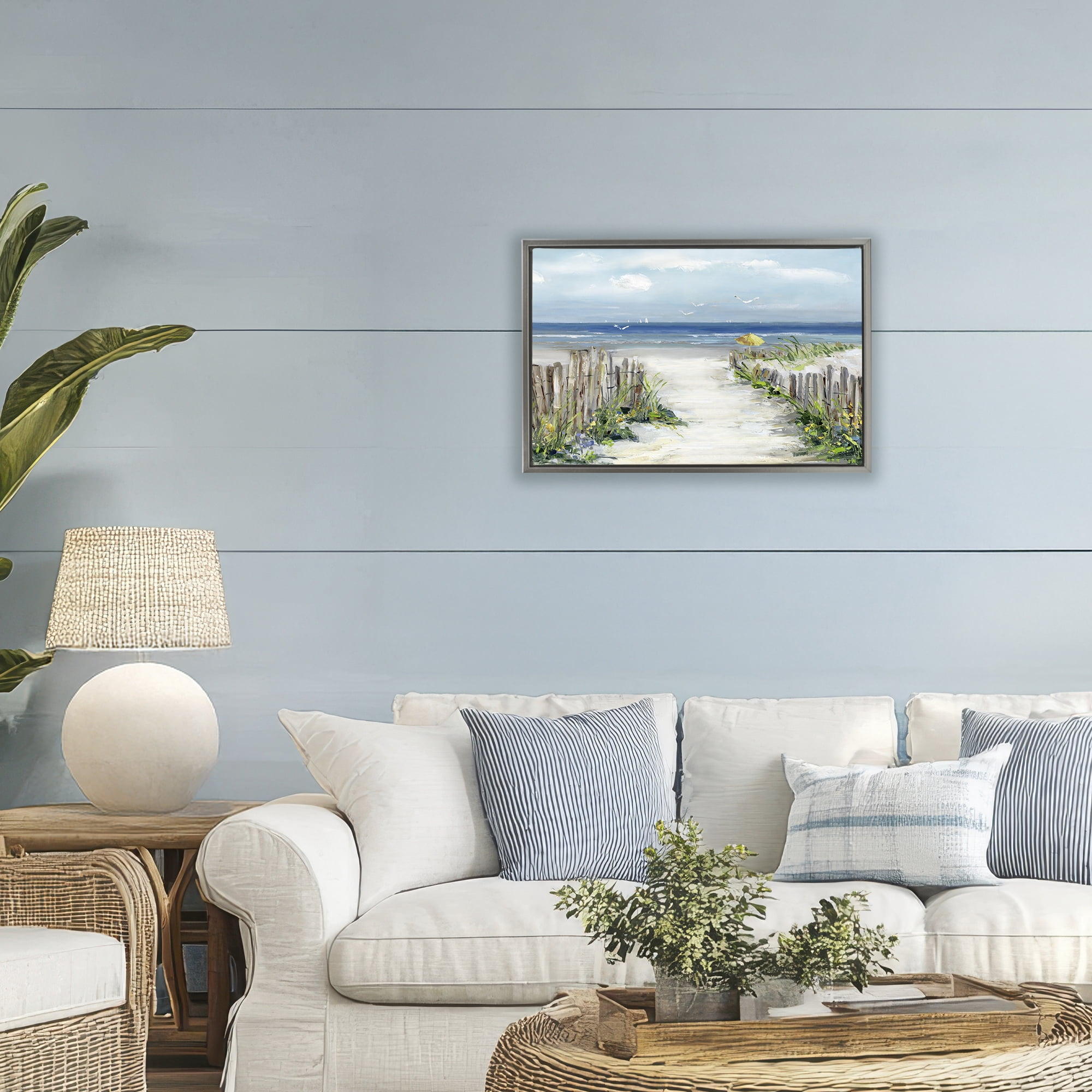 Stupell Industries Sunlit Dune Path To Ocean Gray Framed Floater Canvas Wall Art, design by Sally Swatland