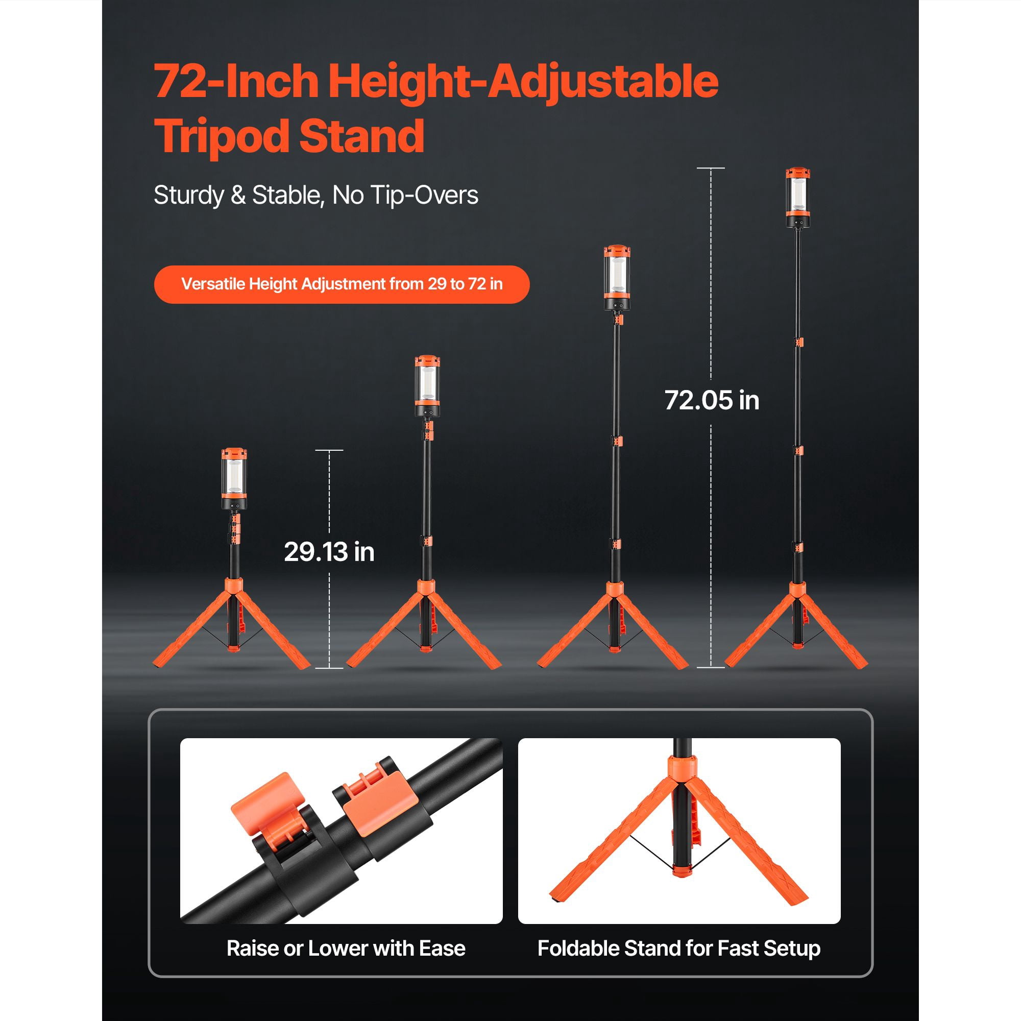 Tripod LED Work Light 2200lm 3000K-6500K 8Ah Battery IP65 Waterproof for Outdoor Construction Camping