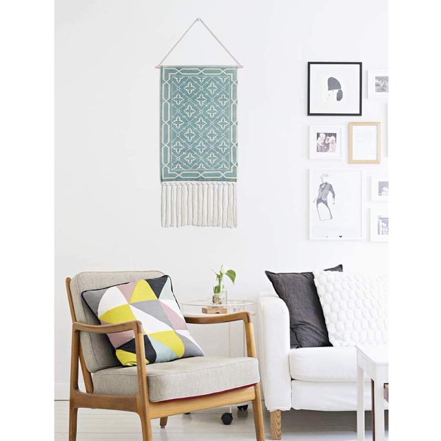 Pancarta de borlas con flecos de algodón hecha a mano de estilo bohemio para colgar en la pared con barra colgante de cobre para decoración de pared para habitación de ni?os ShuxiuWang 8390605509483