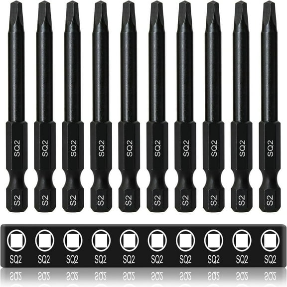 Square Head Screwdriver Bits, 10pcs SQ2 Square Drive Bit Set 60mm, 1/4”Hex Shank Magnetic Security Driver Drill Bit
