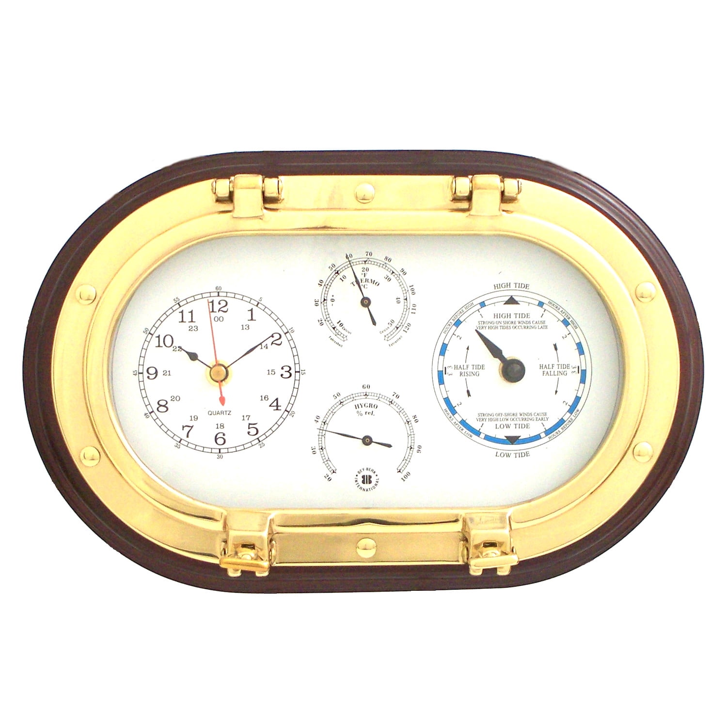 Automatic Tide Clock Lacquered Brass Oval Porthole Quartz Tide and Time Clocks, Thermometer ...