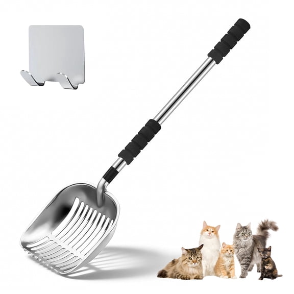 AOBAIWO Litter Scoop, Metal Litter Scooper with Deep Shovel, Scooper Long Handle Detachable Components Stainless Litter Scooper,Large Durable Cat Litter Shovel with Foam Pad Grip(Silver Color)