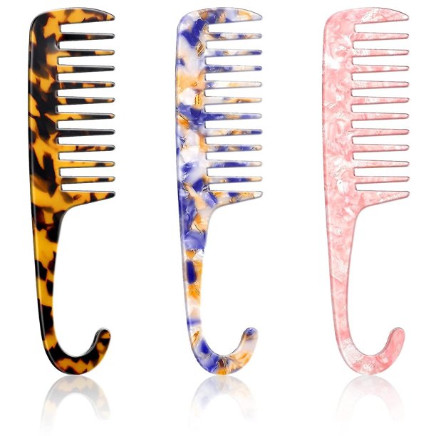 Peines de 3 piezas con gancho, peines de dientes anchos, peine de ducha, peine desenredante con gancho, cepillo para el cabello