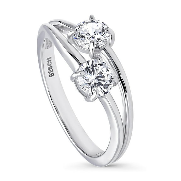 BERRICLE Sterling Silver 2-Stone Rings Cubic Zirconia CZ Promise Split Shank Ring for Women, Rhodium Plated Size 4