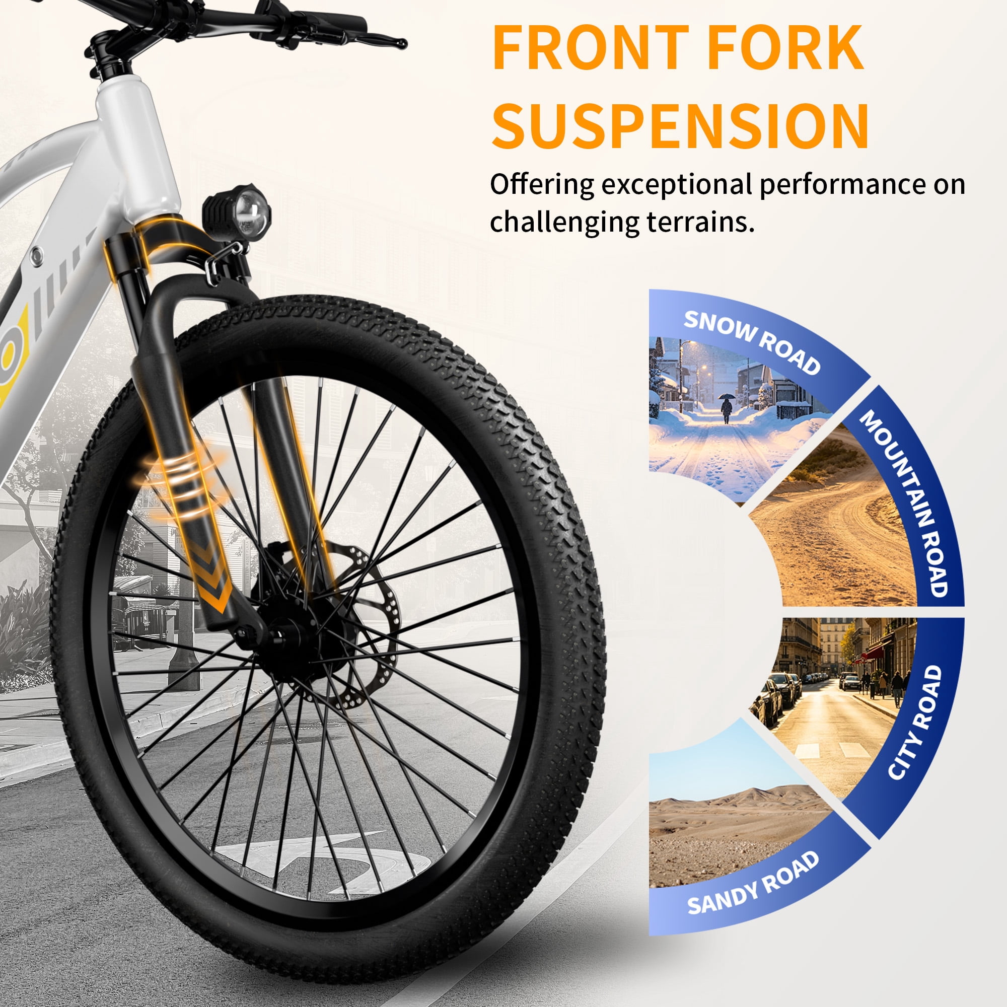 26 inch Adult Electric Bike, 750W Peak Commuter Ebike, Electric Mountain Bike 50 Mile Range, 20 mph, 7-Speed,UL2849 - White