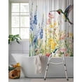 thumbnail image 2 of Split Shower Curtain for Transfer Bench, Floral Hummingbird Fabric Shower Curtains for Bathroom, Spring Watercolor Flowers Tub Sliding Transfer Bench Waterproof Bath Curtains 72"x72", 2 of 9