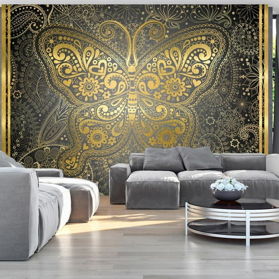 Tiptophomedecor Mandala Wallpaper Wall Mural - Golden Butterfly