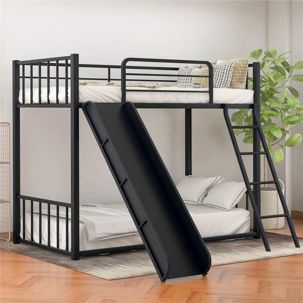 Piscis Metal Loft Bunk Bed With Slide, Heavy Duty Metal Bunk Beds