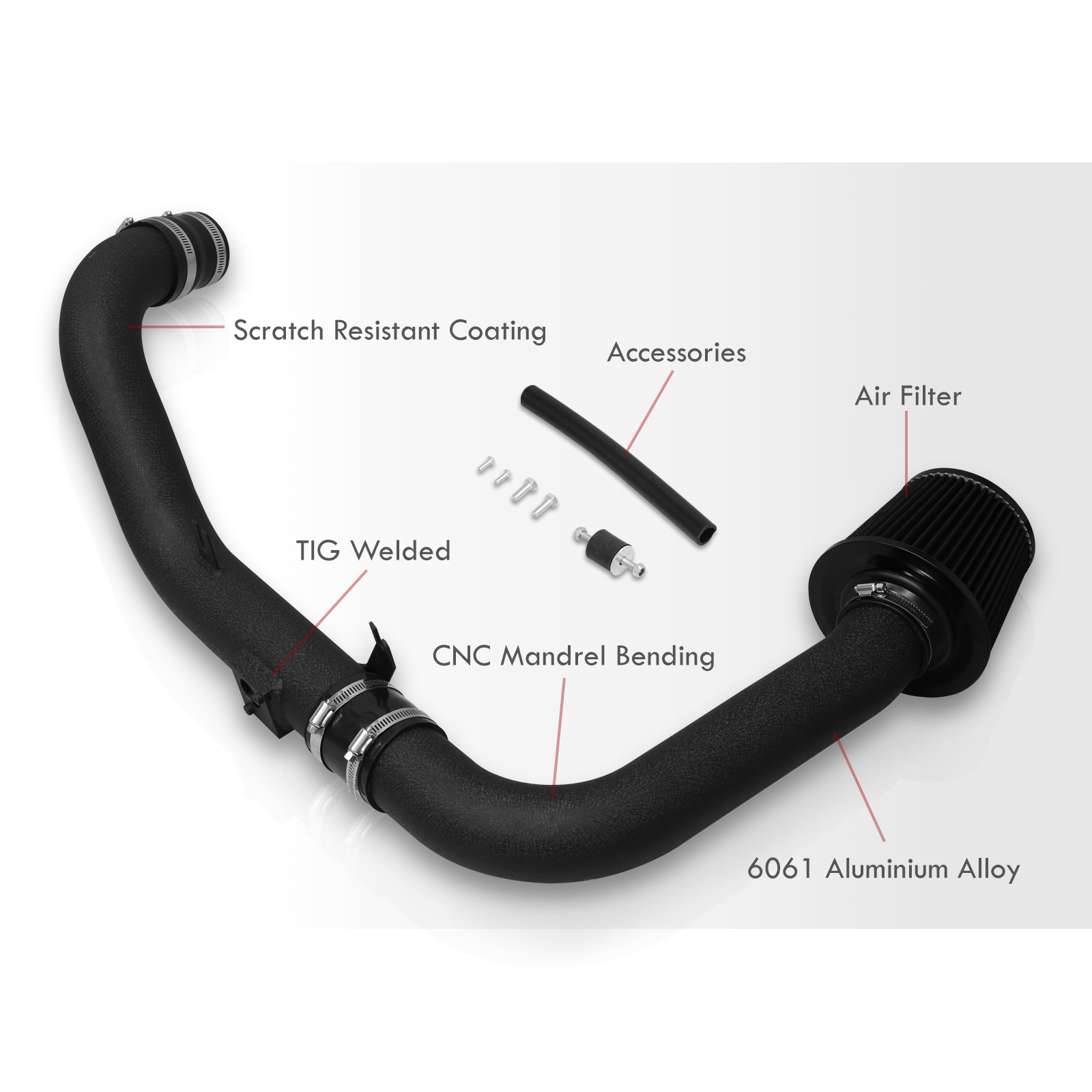 AJP Distributors JDM Cold Air Short Ram Intake CAI SRI Cooling Induction System Kit Black Aluminum Piping Pipe Set + Filter Compatible/Replacement For Scion tC 2.4L l4 2007 2008 2009 2010 07 08 09 10