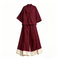 thumbnail image 5 of Women Two Piece Set 3/4 Sleeve V Neck Tops and High Waist Wide Leg Pants with Contrast Hem Summer Cotton Linen Outfits, 2XL, 5 of 5