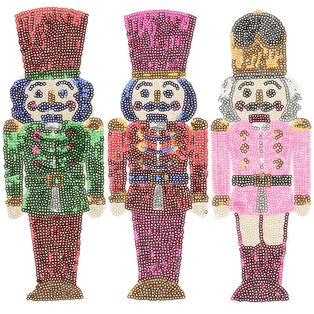 3 parches adhesivos de lentejuelas con forma de cascanueces para ropa, ideales para sombreros y otros artículos.