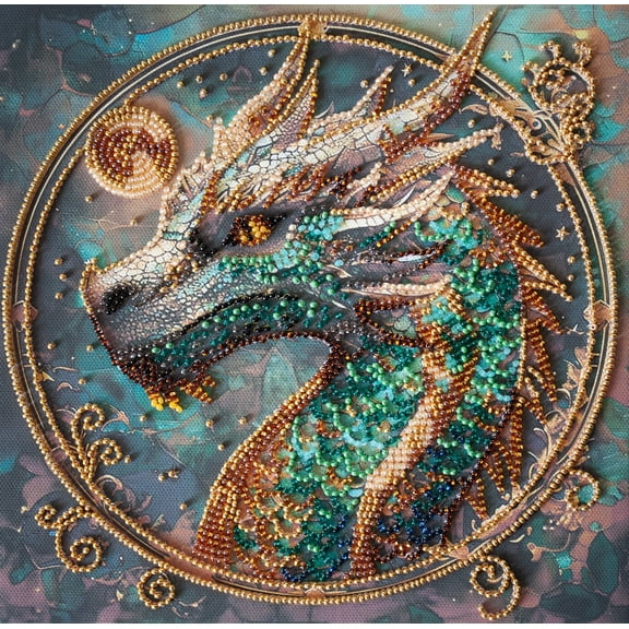 Wizardi Mid-Sized Bead Embroidery kit - Breath of Fire. Colorful Beads, Beading Needles. DIY Kit. Embroidery for Beginners. Home Decor. AMB-122 Abris Art