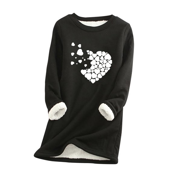 Tbopshirt Womens Hoodless Sweatshirts ,Plus Size Essential Crewneck Sweatshirts Christmas Women's Round Neck Pocket Thickened Plush Warm Long Sleeve Tops