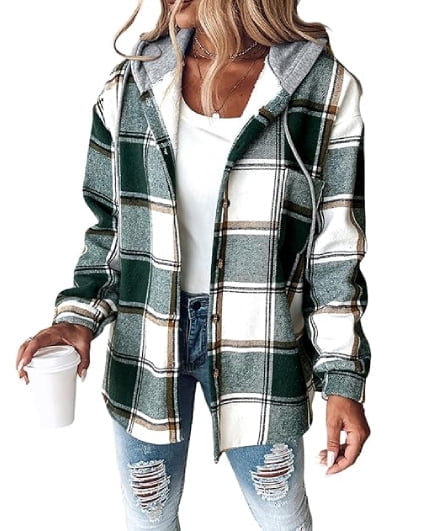 ChicMe Women's Plaid Hooded Shacket with Fleece Lining photo 1