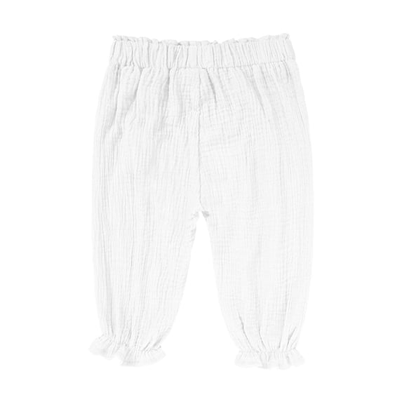 CPNG Toddler Baby Boys Girls Cotton Linen Breathable Wide Leg Sweatpants Elastic Waist Casual Loose Pants Mosquito-Proof Pants Sports Pants(White,3-6 Months)
