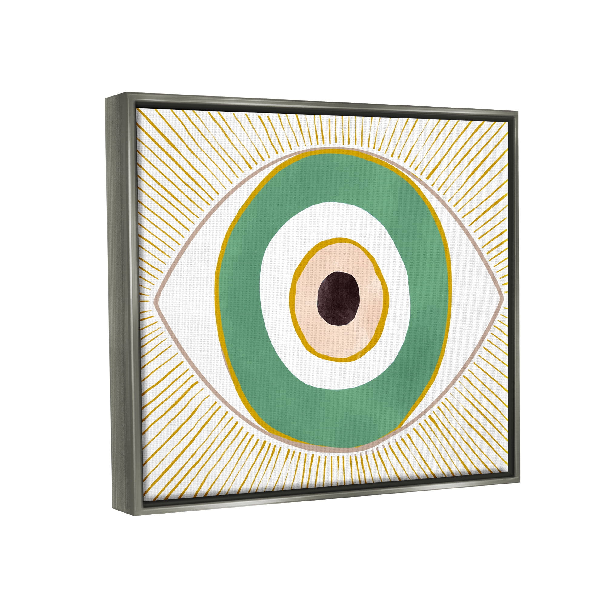 Stupell Industries Green Modern Evil Eye Symbol Abstract Painting Gray Floater Framed Art Print Wall Art