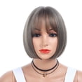 thumbnail image 3 of Desertasis human hair wig with bangs air bangs bob hairstyle wigs Women End Fashion Short Party Cosplay Bob Wigs Black Fiber for Full wig, 3 of 8