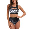 thumbnail image 2 of WREESH Women Black Print Swimsuit Bikini Set Two Piece Suit, 2 of 8