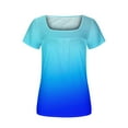thumbnail image 5 of MIUOWANP Women's Short Sleeve Tops Casual Gradient Color Loose Breathable Square Neckline Pleated T-Shirt Size XL(10)Sky Blue, 5 of 5