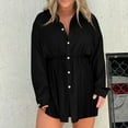 thumbnail image 3 of EINCcm Women's Long Sleeve Rompers Casual Button down Short Jumpsuits Summer Lapel V Neck Solid Onesie Shorts, 3 of 8