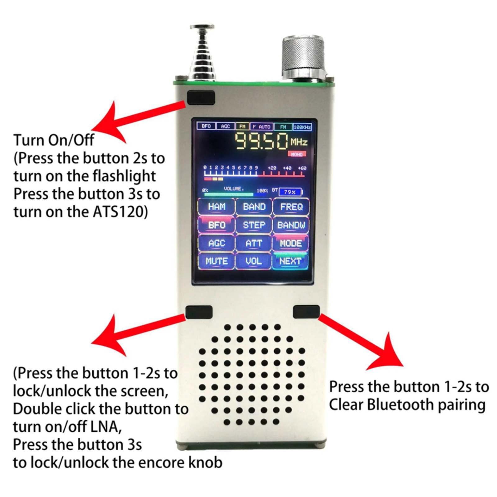 ATS200 Full Band Radio Receiver Aviation Band Radio SSB LSB FM AM 2.4" TFT Screen TAPDRA Spare Part