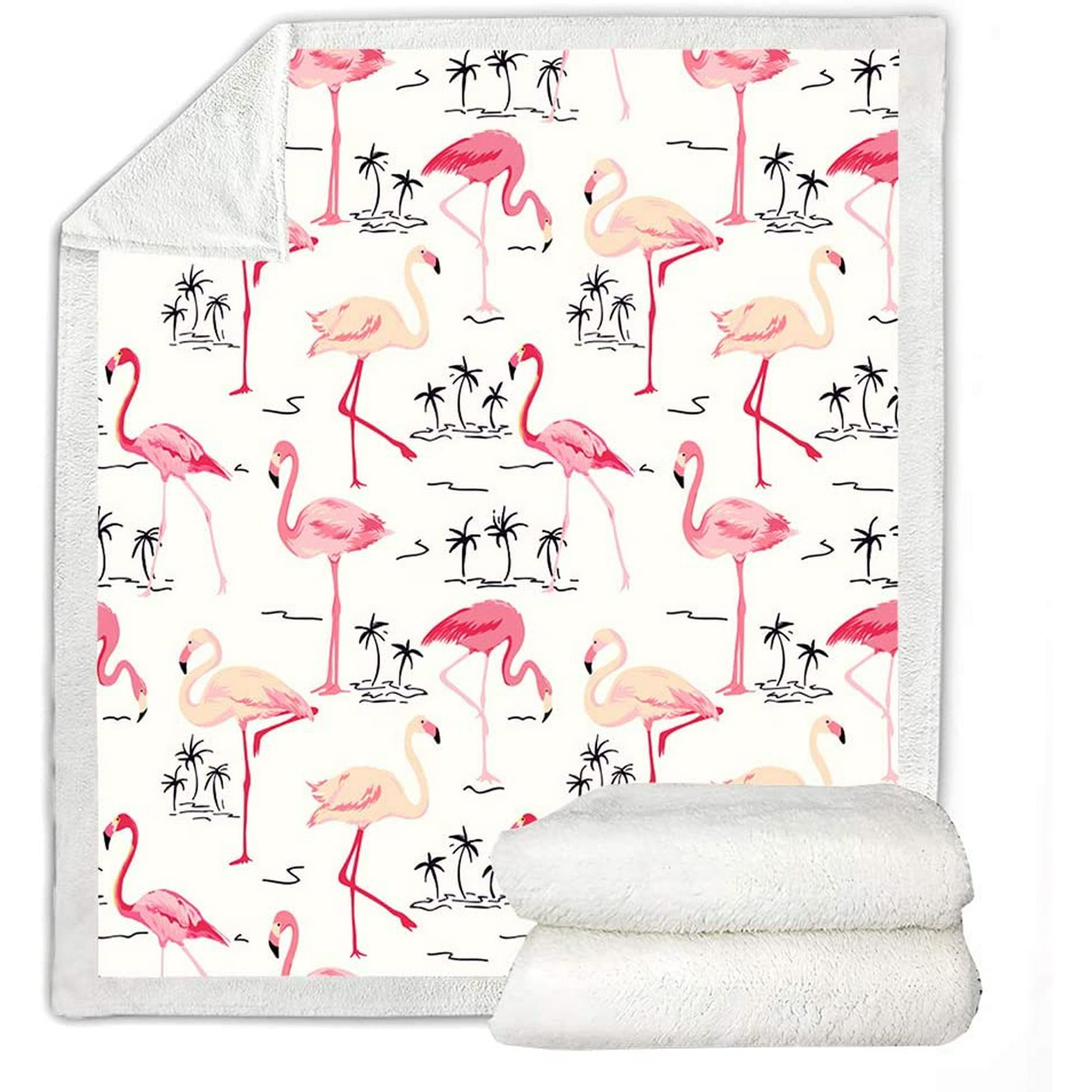 Llama Blanket Cartoon Llama Throw Blanket Blue Green Pink Alpaca and Cactus Printed Sherpa Fleece Blanket Kids Boys Girls Blanket for Bedroom Couch