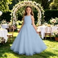 thumbnail image 2 of HJYCHN Dresses for Girls Halter Neck Mesh Maxi Gown with Ruched Bodice and Flowing Skirt for Kids Dress 2-3 Years, 2 of 5