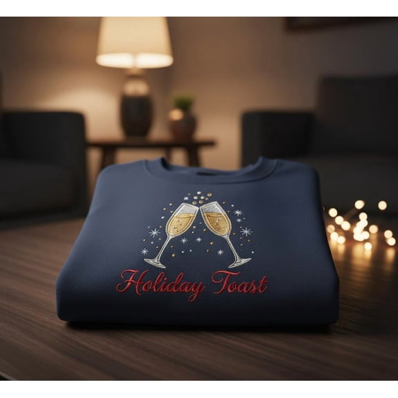 Holiday Toast Embroidered Champagne Sweatshirt Festive Christmas Crewneck Sparkling Drink Winter Party Gift