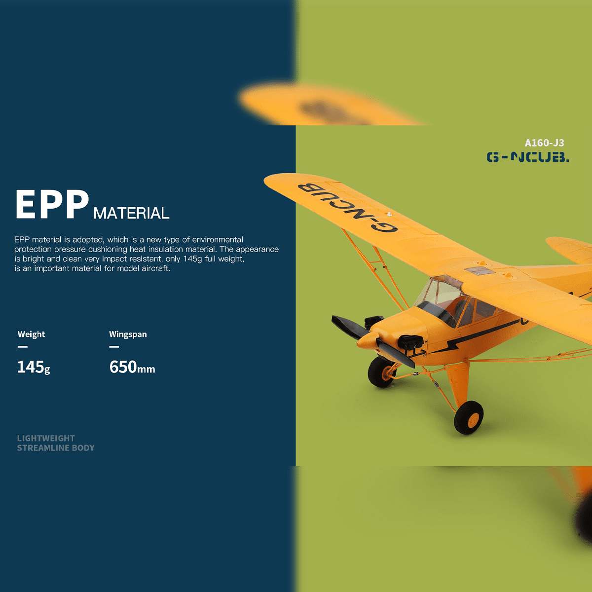 XK A160 J3 RC Airplane for Adults, 2.4G 5CH Brushless Warbird Aircraft with 3D/6G Gyro System, 350mm Wingspan Quick Release EPP Fixed Wing Aircraft for Hobbyist - RTF