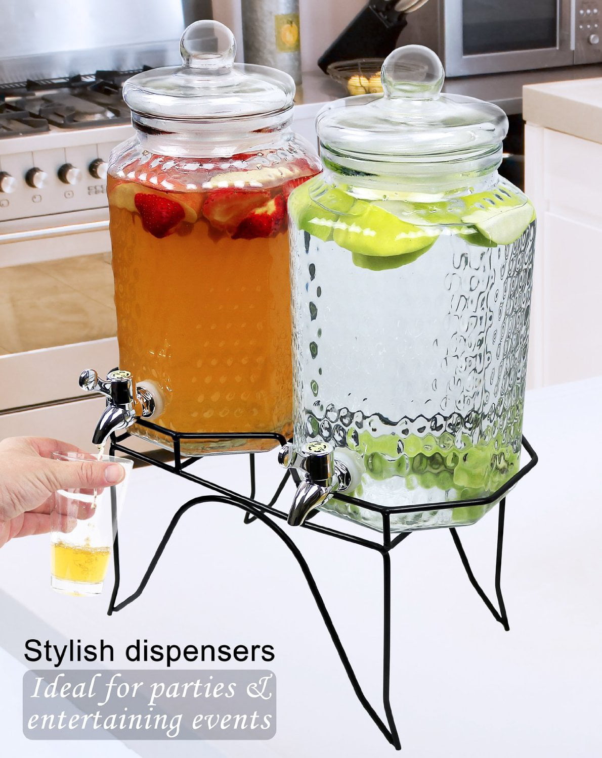 Estilo 1 Gallon Single Beverage Drink Container Dispenser On Metal Stand  with Leak free Spigot, Clear 