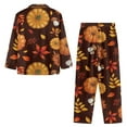 thumbnail image 4 of Suhoaziia Womens Pajamas with Pockets Skin Friendly Button-Down Outfits Comfy Long Sleeve Top & Pants Size M,Stretchy Fashion Novelty Comfiest Orange Leaves Turkey Loungewear, 4 of 6