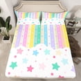 thumbnail image 2 of Castle Fairy Children Teens Colorful Stars Print 4pcs Bed Sheets,Geometric Stripes Lines King Sheets,Kawaii Polka Dots Super Cozy Sheet Set,Microfiber Bedroom Decor, 2 of 7