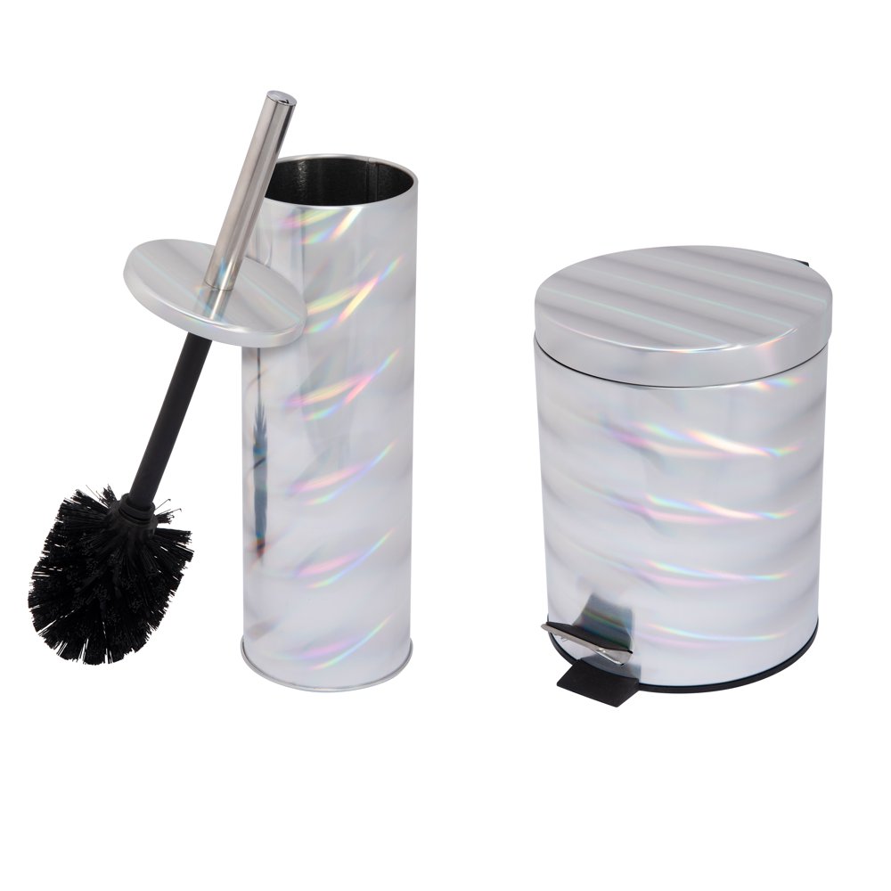 Bath Bliss Bathroom Set Holographic 5 Liter Step Pedal Waste Basket and