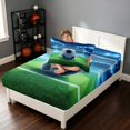 thumbnail image 4 of Manfei Sport Soccer Twin Fitted Sheet, Football Field Bedding, Green NavyWhite 2-Piece, 1 Fitted Sheet and 1 Pillowcase, 4 of 6