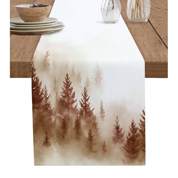 Brown Foggy Forest Table Runner 48 Inches, Farmhouse Plants Natural Landscape Bed Runner Dresser Scarves Tabletop for Indoor Outdoor Parties/Ceremony/Banquet, 13" x 48"