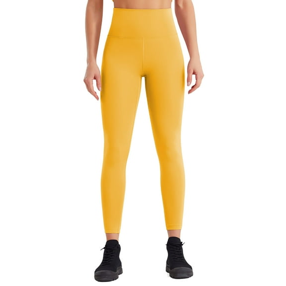 Aayomet Leggings With Pockets for Women Running High Waist Yoga Pants (Yellow, L)