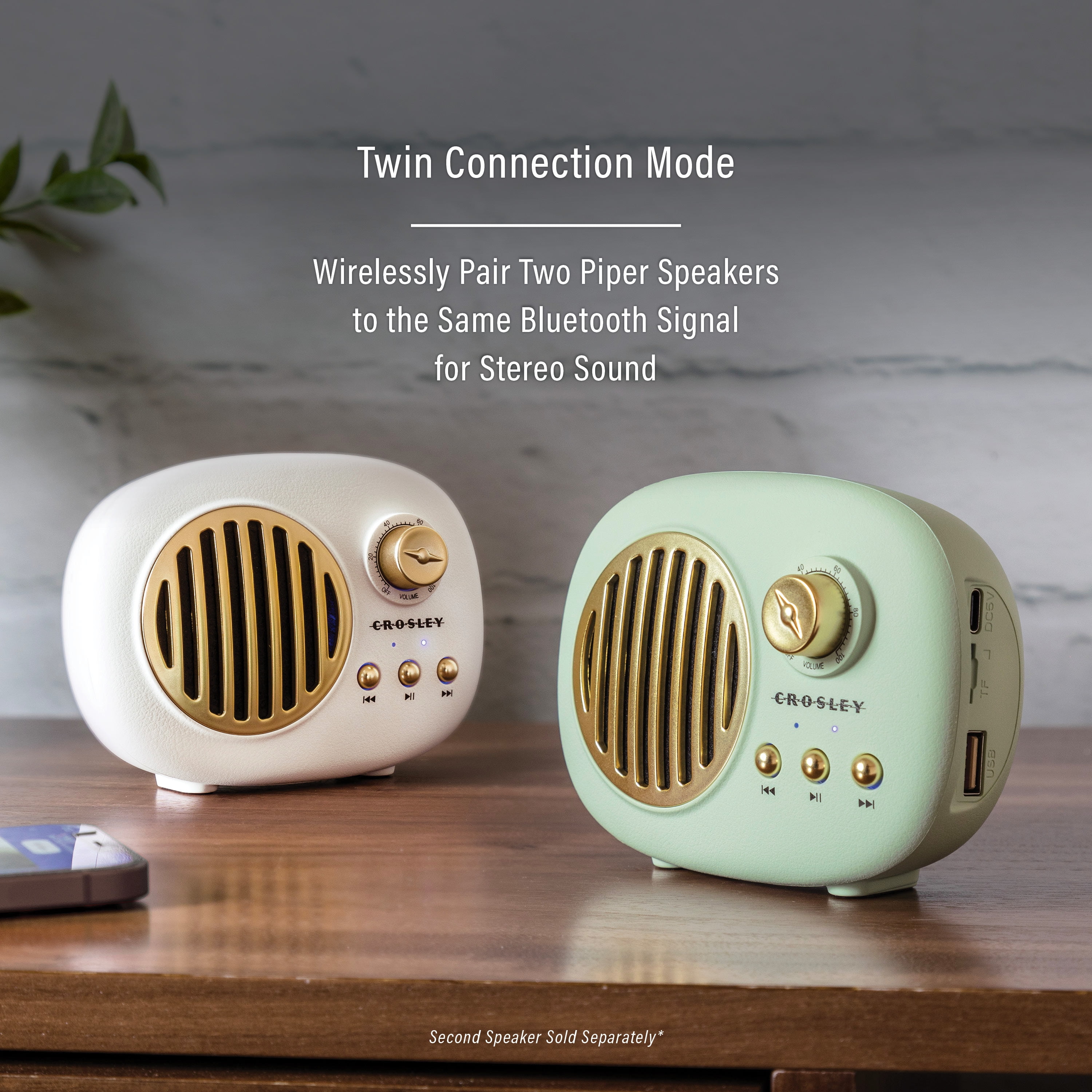 Crosley Piper Retro Portable Bluetooth Speaker with Microphone, Rechargeable, Modern, Vintage