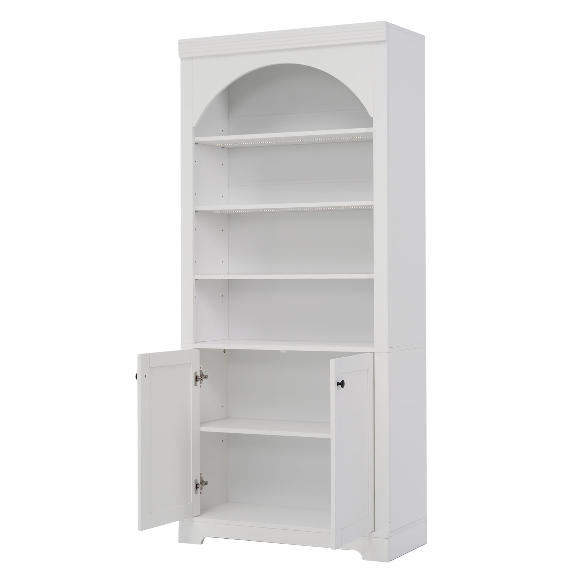 Euroco 70.8" Tall Bookcase with Doors,Mid-Century Modern 6-Tier Bookshelf with Storage,LED Lights & Adjustable Shelves,Display Shelf for Living Room,Kitchen,Home Office,White