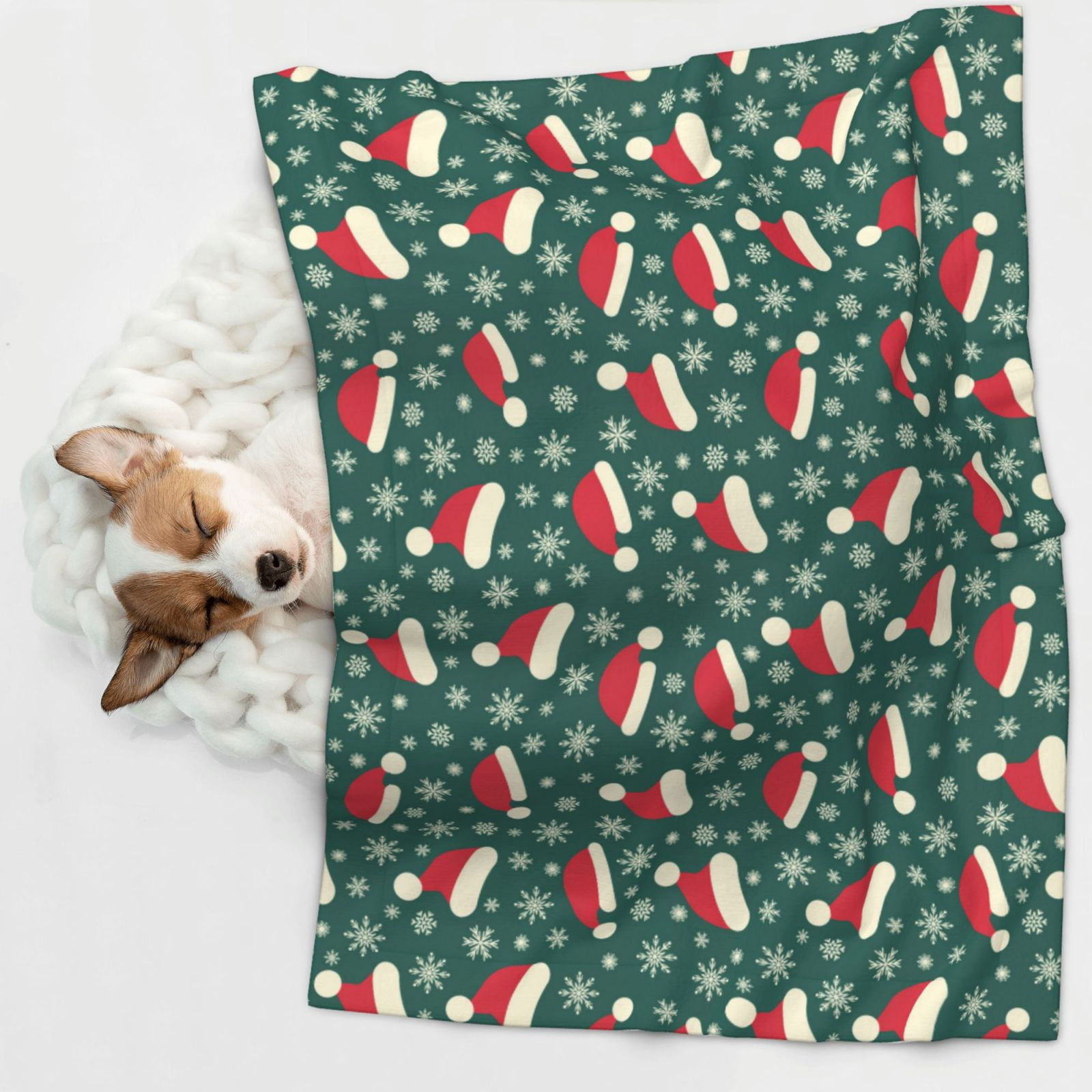 Naloa Santa Hat Joy Green Festive Dog Blanket, 3 Sizes Cat Blanket for Indoor Cats Large Medium Small Dog Gifts-Large