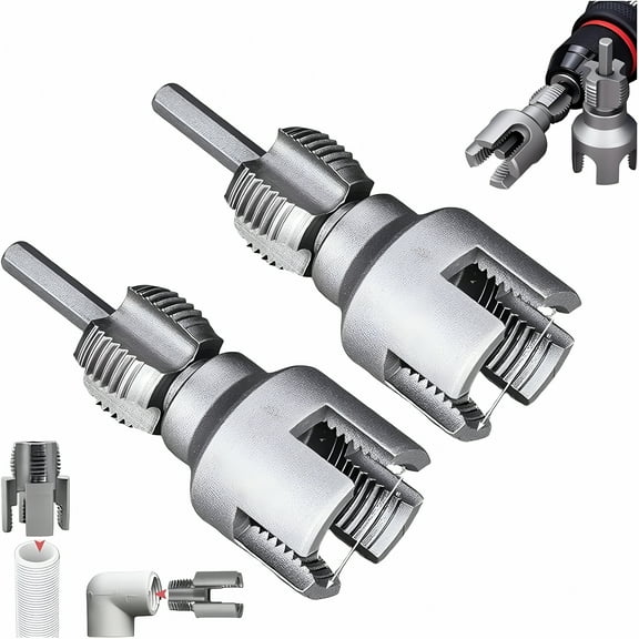ZEPARO 2 in 1 Integrated Internal & External Pipe Threading Tool 1/2 3/4 1 Npt Front Before PVC Pipe Re Threader Tool Electric Drill Thread Size Maker Kit for Plastic PPR Pipe Tap Die Set